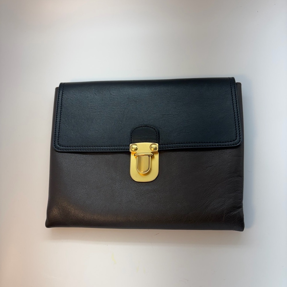 Marni Y2K Black and Brown Leather Clutch with Gold Hardwear